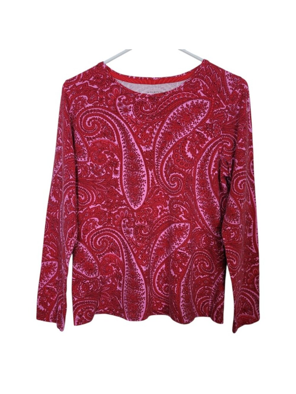 The Talbots Tee Pink Red Paisley Sz Large Petite Long Sleeve Stretch Cotton